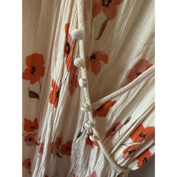 Billabong Dress Womens Medium Floral Wrap Short Sleeve V Neck Boho Summer Chic - Picture 5 of 6